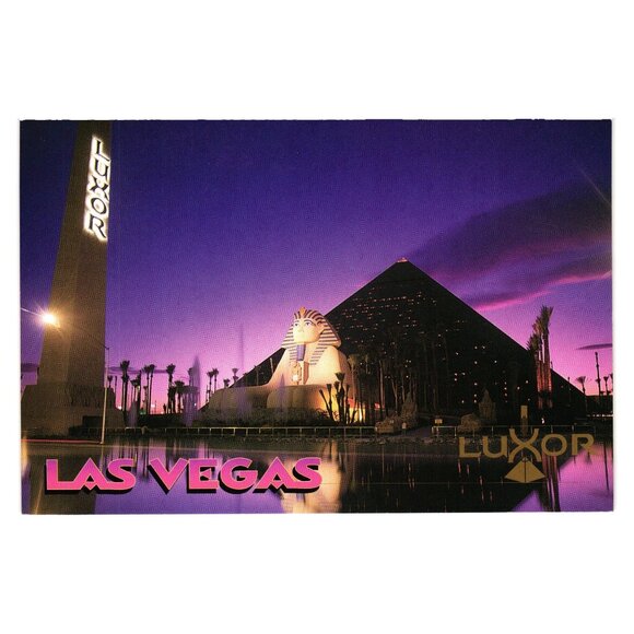 Las Vegas Nevada Vintage Postcard Luxor Night Light Sphinx Pyramid 1993 Vacation - Picture 1 of 2